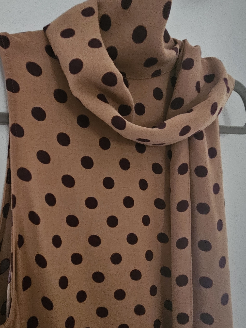 Zara Tan Dress with Dark Brown Polka Dots